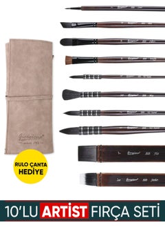Vox Art Squirrel Bristle Artist Brush Set of 10 Brushes + Carrying Bag Gift  - Image 1