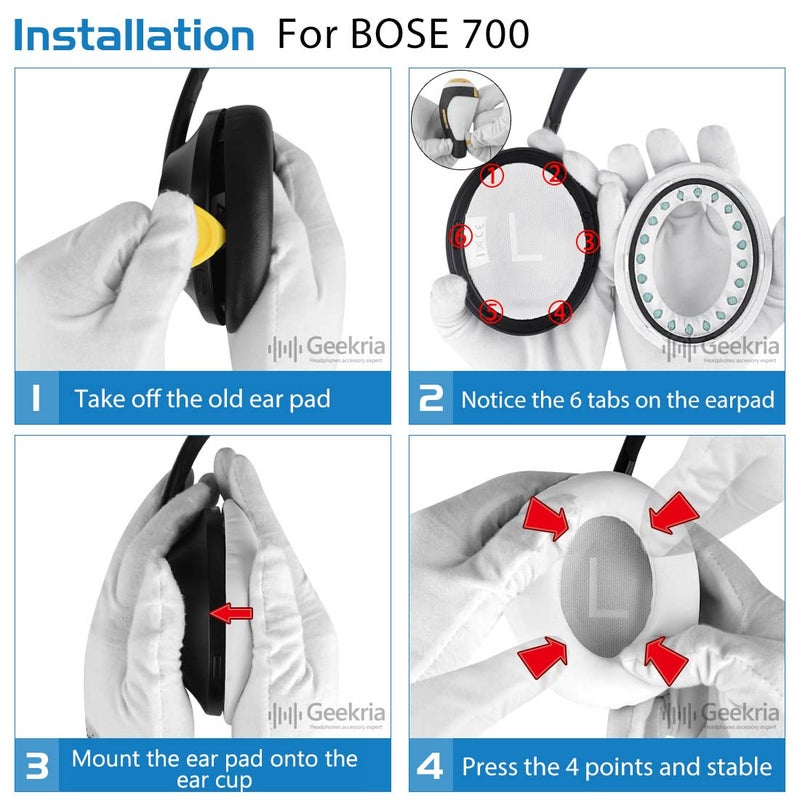 Geekria QuickFit Replacement Ear Pads for Bose 700, NC700, NCH700 Headphones Ear Cushions, Repair Parts (White) - Image 5