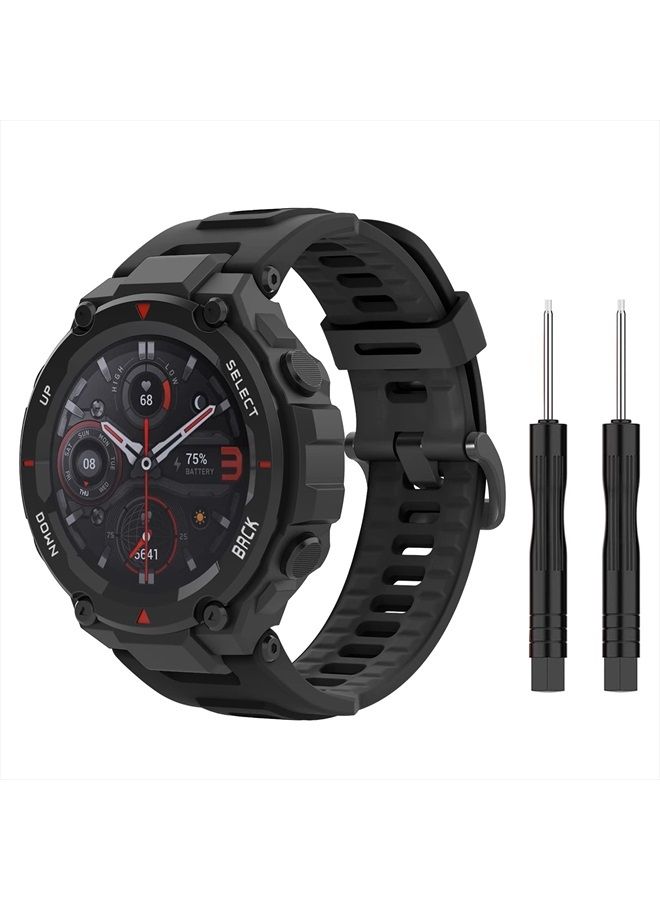 MoKo Sport Strap Compatible with Huami Amazfit T-Rex/T-Rex Pro, Soft Silicone Watch Band Adjustable Wristband Replacement Watchband with Tools, Dark Gray - Image 1