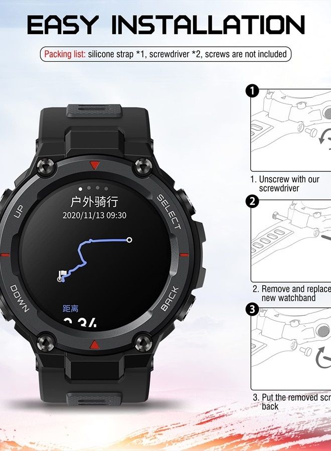 MoKo Sport Strap Compatible with Huami Amazfit T-Rex/T-Rex Pro, Soft Silicone Watch Band Adjustable Wristband Replacement Watchband with Tools, Dark Gray - Image 4