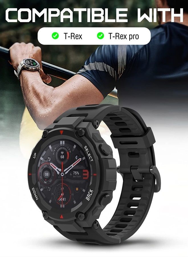 MoKo Sport Strap Compatible with Huami Amazfit T-Rex/T-Rex Pro, Soft Silicone Watch Band Adjustable Wristband Replacement Watchband with Tools, Dark Gray - Image 2