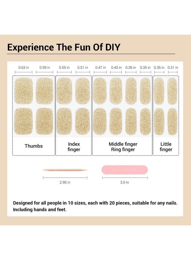 Modelones Champagne Gold Semi Cured Gel Nail Strips from BELLE GAGA 20 Pcs Gel Nail Stickers Sheer Gel Polish Strips, Gel Nail Wraps 10 Sizes, Works With UV Light, Includes 2 Prep Pads, Nail File & Wooden Stick - Image 4