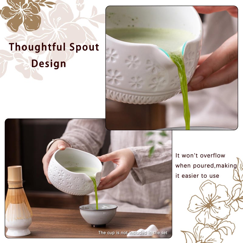 Buucup Matcha Whisk Set, Ceramic Matcha Kit Set Includes Matcha Bowl, Matcha Whisk and Holder, Bamboo Scoop, Scoop Rest, Sifter and Tea Towel - 7 Pcs Matcha Kit for Matcha Lovers(White) - Image 2