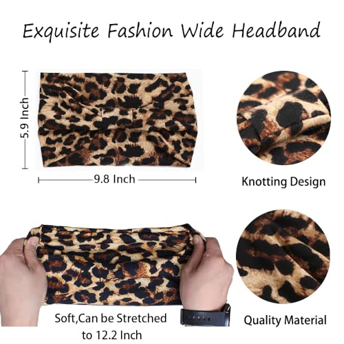 XTREND 4 Packs Wide Headband Fashion Personality Headscarf Bohemian Style Elastic Knotted Non-slip Headband Suitable For Black Women's wig Outdoor Yoga Sports Running Printed Hair Accessories - Image 3