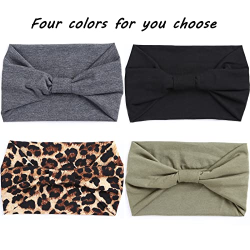 XTREND 4 Packs Wide Headband Fashion Personality Headscarf Bohemian Style Elastic Knotted Non-slip Headband Suitable For Black Women's wig Outdoor Yoga Sports Running Printed Hair Accessories - Image 2