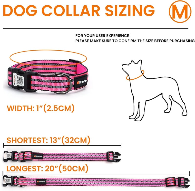 ILFINDYOU Reflective Dog Collar with QR Code Tag, Personalized Dog Collar, Safety Night Visibility, Anti-Loss Function (Rose Red, Medium) - Image 4