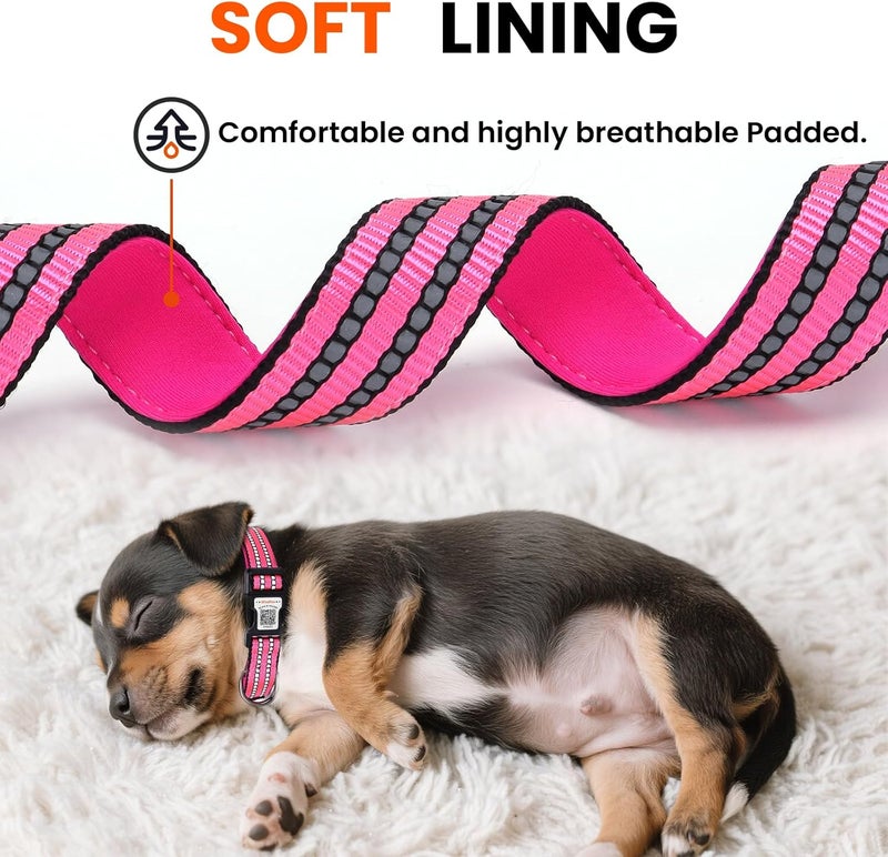 ILFINDYOU Reflective Dog Collar with QR Code Tag, Personalized Dog Collar, Safety Night Visibility, Anti-Loss Function (Rose Red, Medium) - Image 3