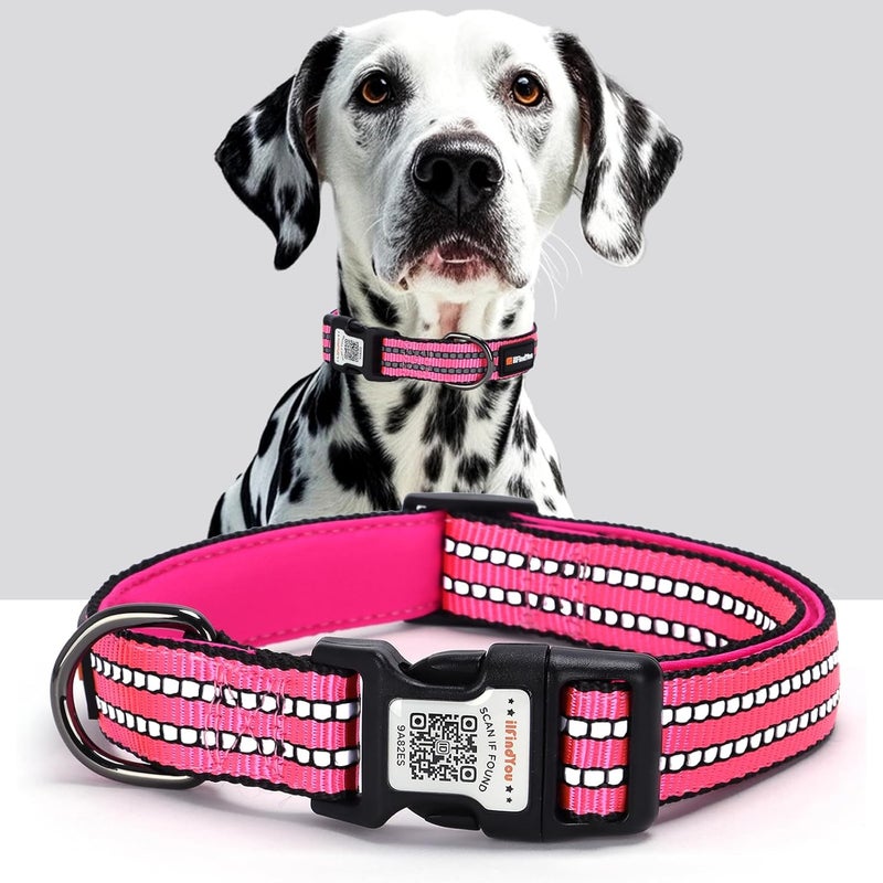 ILFINDYOU Reflective Dog Collar with QR Code Tag, Personalized Dog Collar, Safety Night Visibility, Anti-Loss Function (Rose Red, Medium) - Image 1