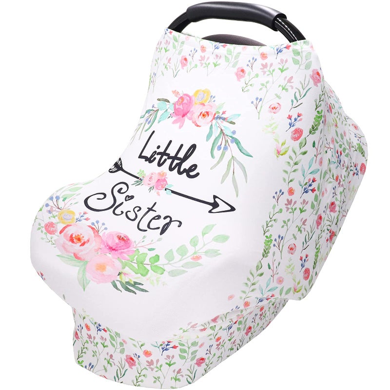 SWESEN Baby Car Seat Covers Girls, Little Sister Car Seat Canopy for Infant, Multiuse Nursing Covers, Floral Theme Newborn Carrier Cover Summer, Breastfeeding Scarf, Ultra-Soft Breathable - Image 5