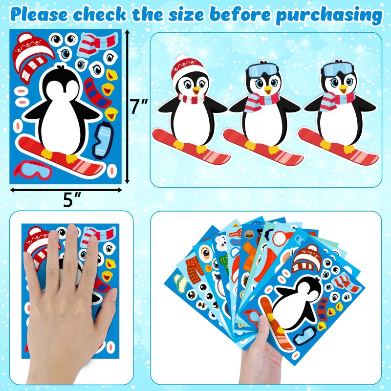 Moon Boat 60Sheets Winter Animal Stickers Crafts Bulk, Christmas Make- A- Penguin/Fox/Owl/Reindeer Face Sticker Holiday Gifts Goodie Bag Stuffer Activity Games Party Favors(Small Size) - Image 4