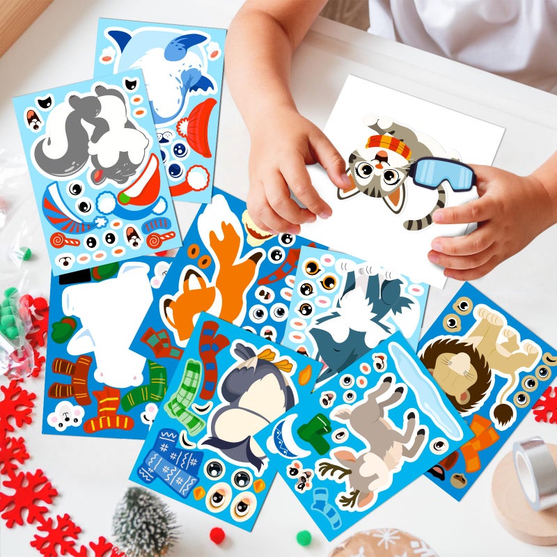 Moon Boat 60Sheets Winter Animal Stickers Crafts Bulk, Christmas Make- A- Penguin/Fox/Owl/Reindeer Face Sticker Holiday Gifts Goodie Bag Stuffer Activity Games Party Favors(Small Size) - Image 5