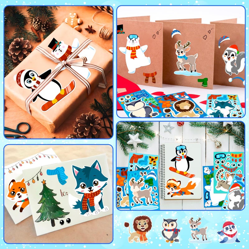 Moon Boat 60Sheets Winter Animal Stickers Crafts Bulk, Christmas Make- A- Penguin/Fox/Owl/Reindeer Face Sticker Holiday Gifts Goodie Bag Stuffer Activity Games Party Favors(Small Size) - Image 2