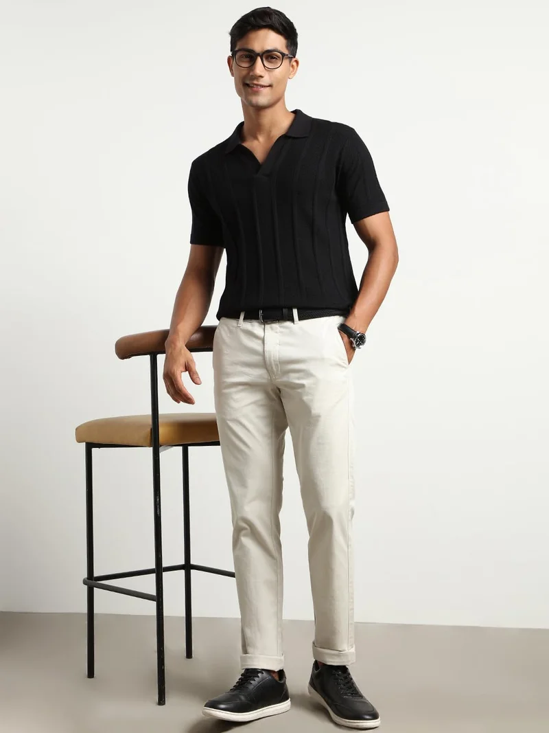 نوبيرو Men's Black Textured Polo Shirt