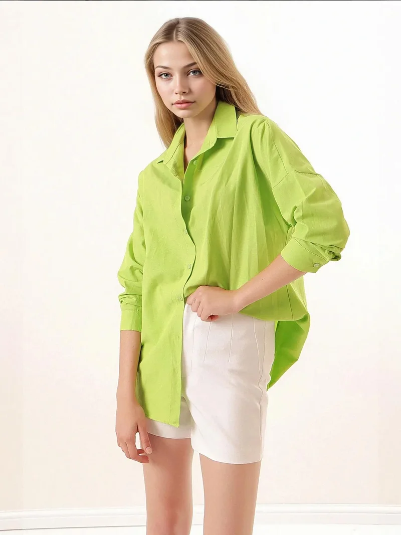 بيغ دارت قميص بأزرار وأكمام طويلة كبير الحجم من