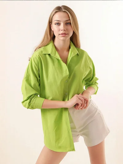 بيغ دارت قميص بأزرار وأكمام طويلة كبير الحجم من