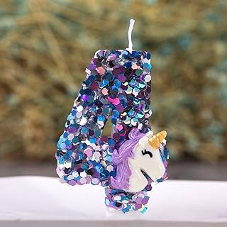 ANPEI Large Birthday Cake Glitter Candle for Kids, 3Ã¢â‚¬Â Tall - Unicorn Number 4 (Model: AV-ANP-CANDL-UN-PL04) - Image 1