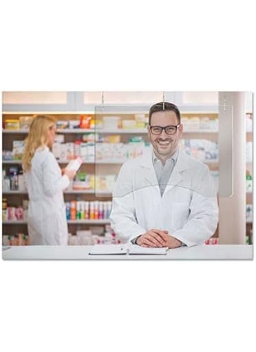 Deflecto Deflecto Plastic Sneeze Guard 24 x 24 Inch 18 Inch Thick Durable Polycarbonate Barrier Protection for Store Checkout Counter  Hanging Table Shield with Cutout  - Image 4