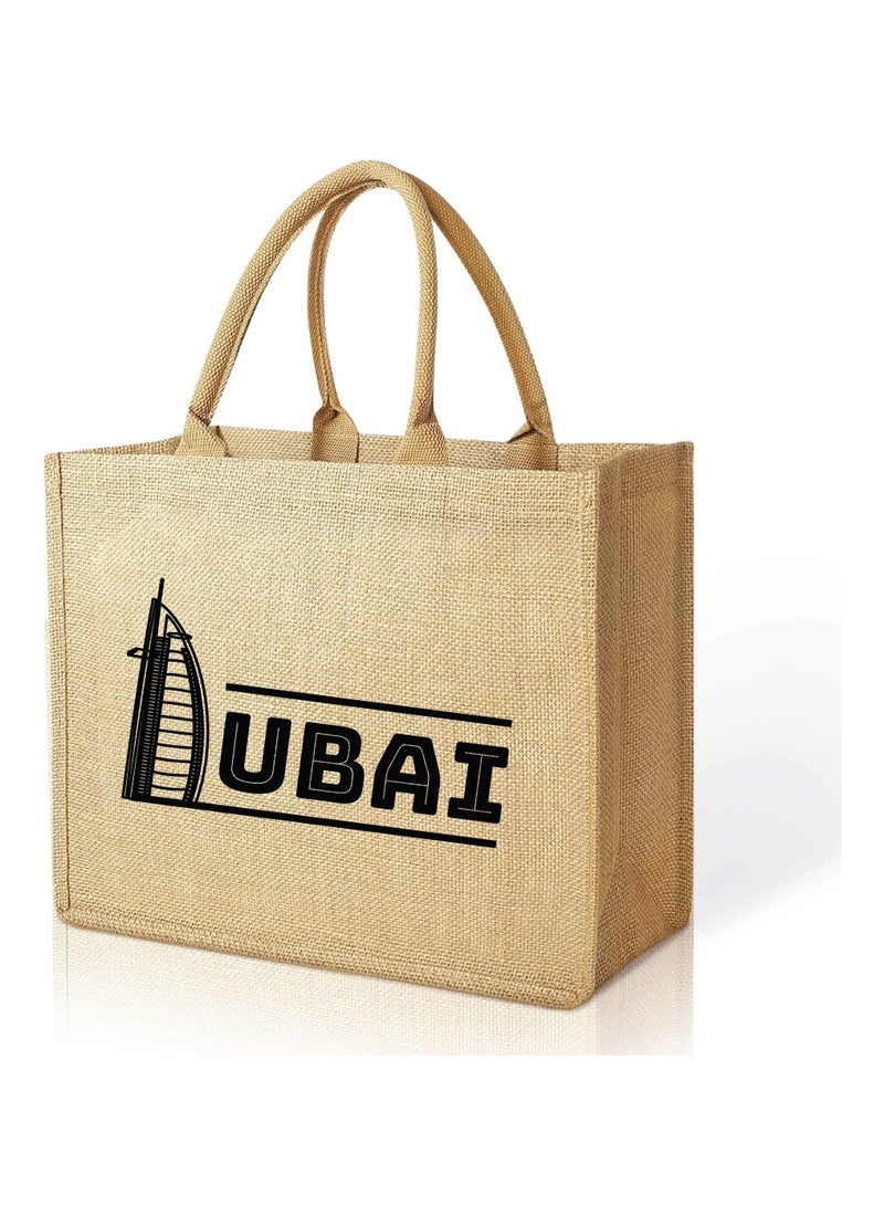 Jute Tote Bag with Dubai Skyline Design - Perfect for Souvenir from Dubai - Travel or Everyday Use - Reusable Jute Shopping Bag - Image 1