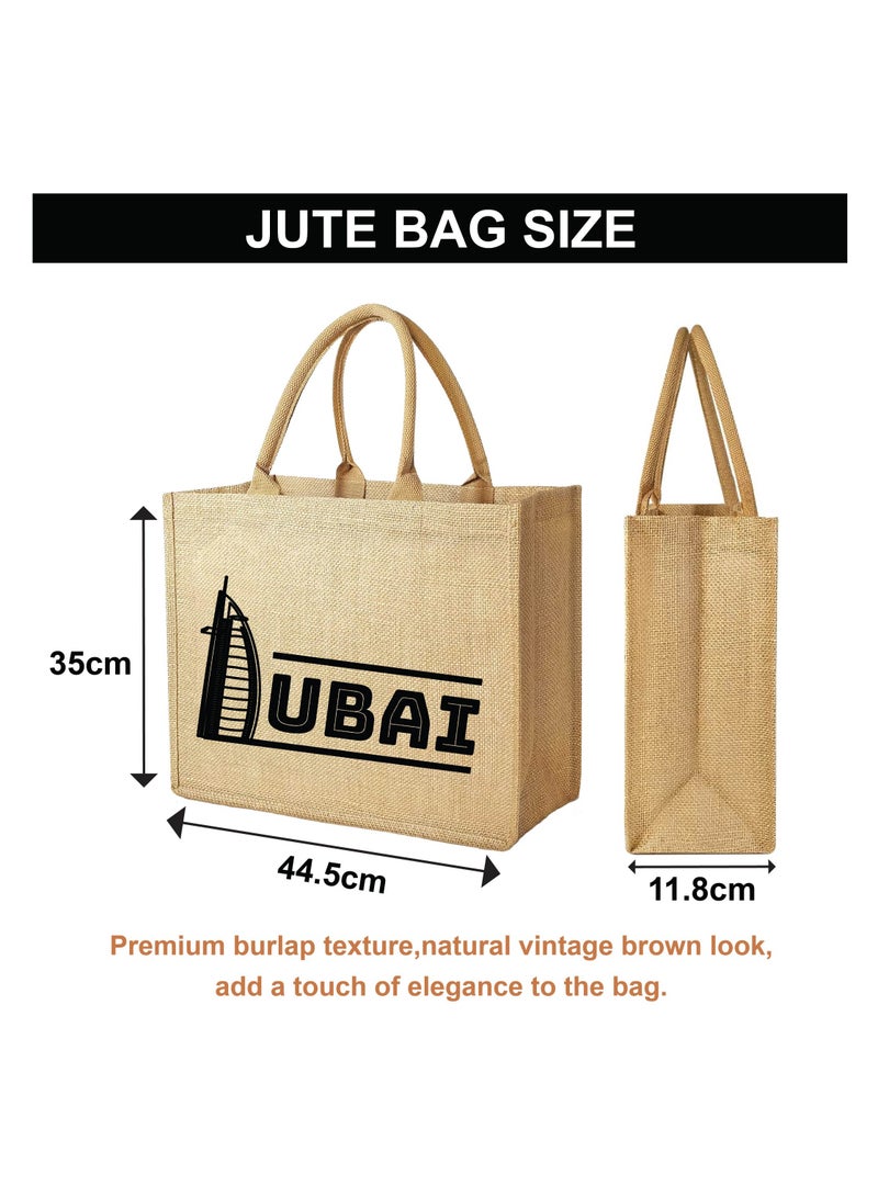 Jute Tote Bag with Dubai Skyline Design - Perfect for Souvenir from Dubai - Travel or Everyday Use - Reusable Jute Shopping Bag - Image 2