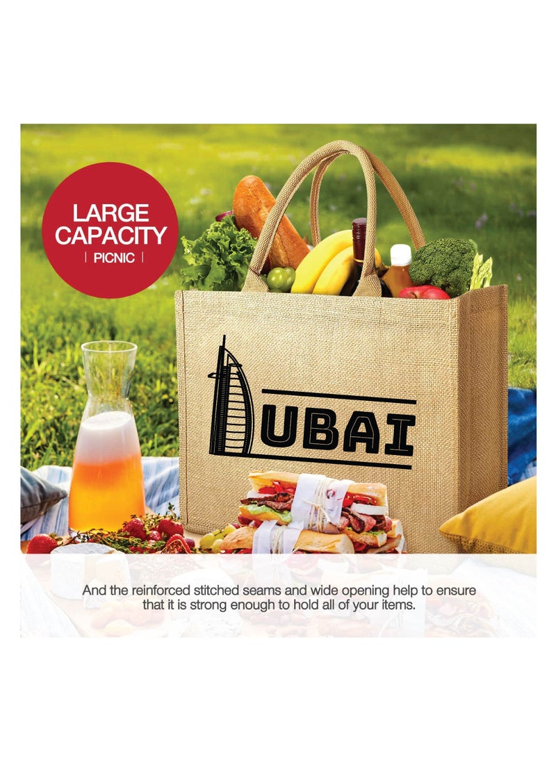 Jute Tote Bag with Dubai Skyline Design - Perfect for Souvenir from Dubai - Travel or Everyday Use - Reusable Jute Shopping Bag - Image 4