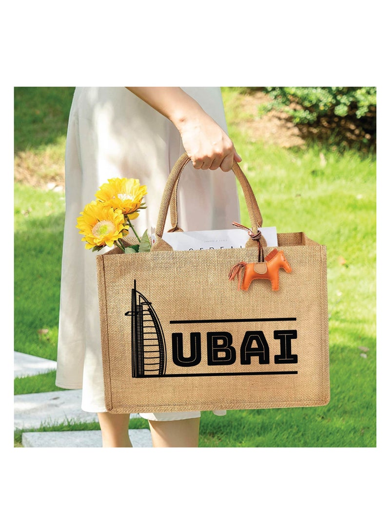 Jute Tote Bag with Dubai Skyline Design - Perfect for Souvenir from Dubai - Travel or Everyday Use - Reusable Jute Shopping Bag - Image 5