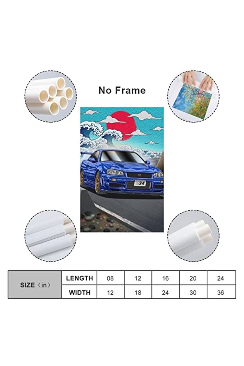 Fotuven JDM Poster Neon Skyline R34 Car Tail Canvas Art Poster - Image 2