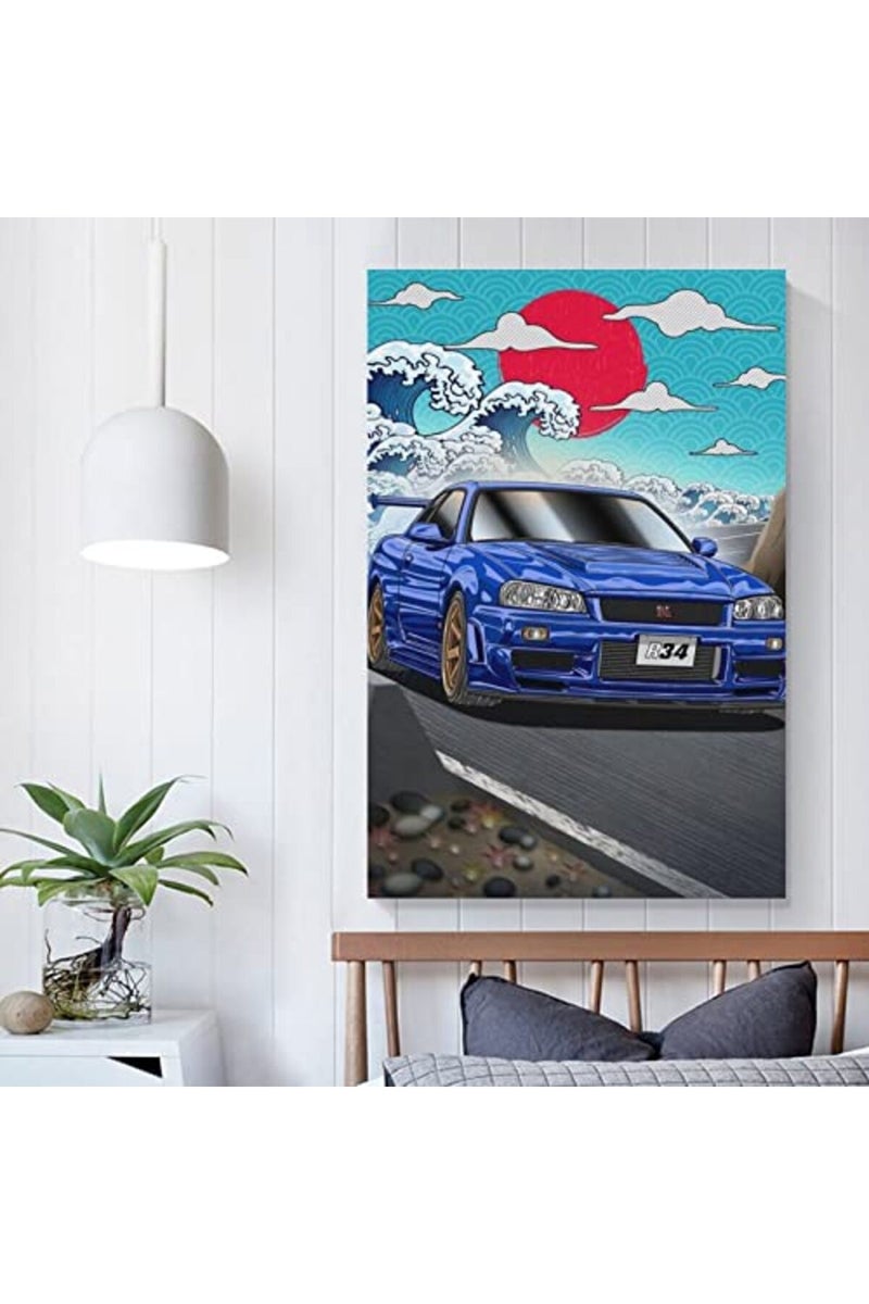 Fotuven JDM Poster Neon Skyline R34 Car Tail Canvas Art Poster - Image 3