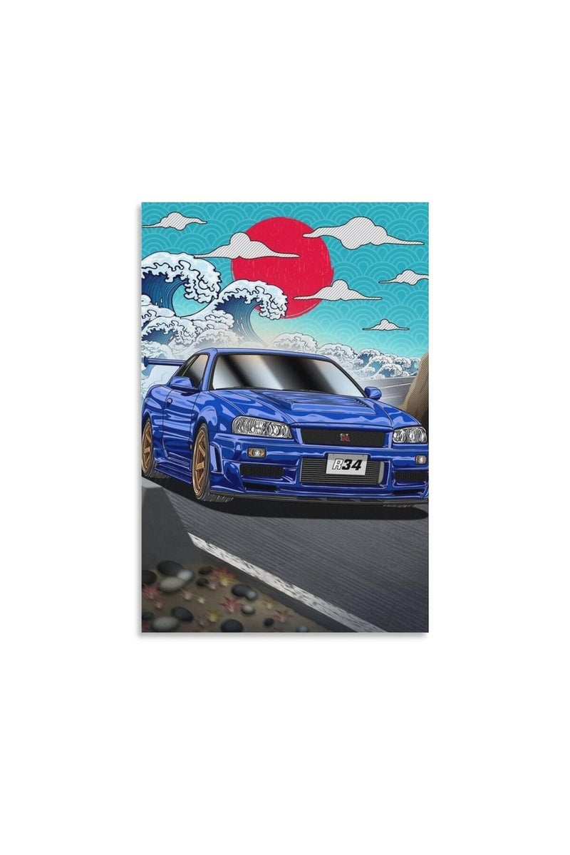 Fotuven JDM Poster Neon Skyline R34 Car Tail Canvas Art Poster - Image 1