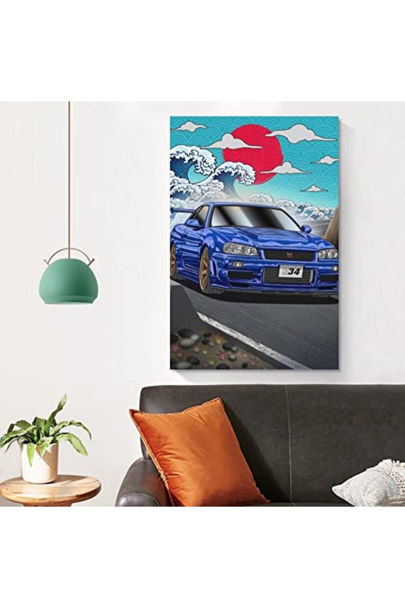 Fotuven JDM Poster Neon Skyline R34 Car Tail Canvas Art Poster - Image 4