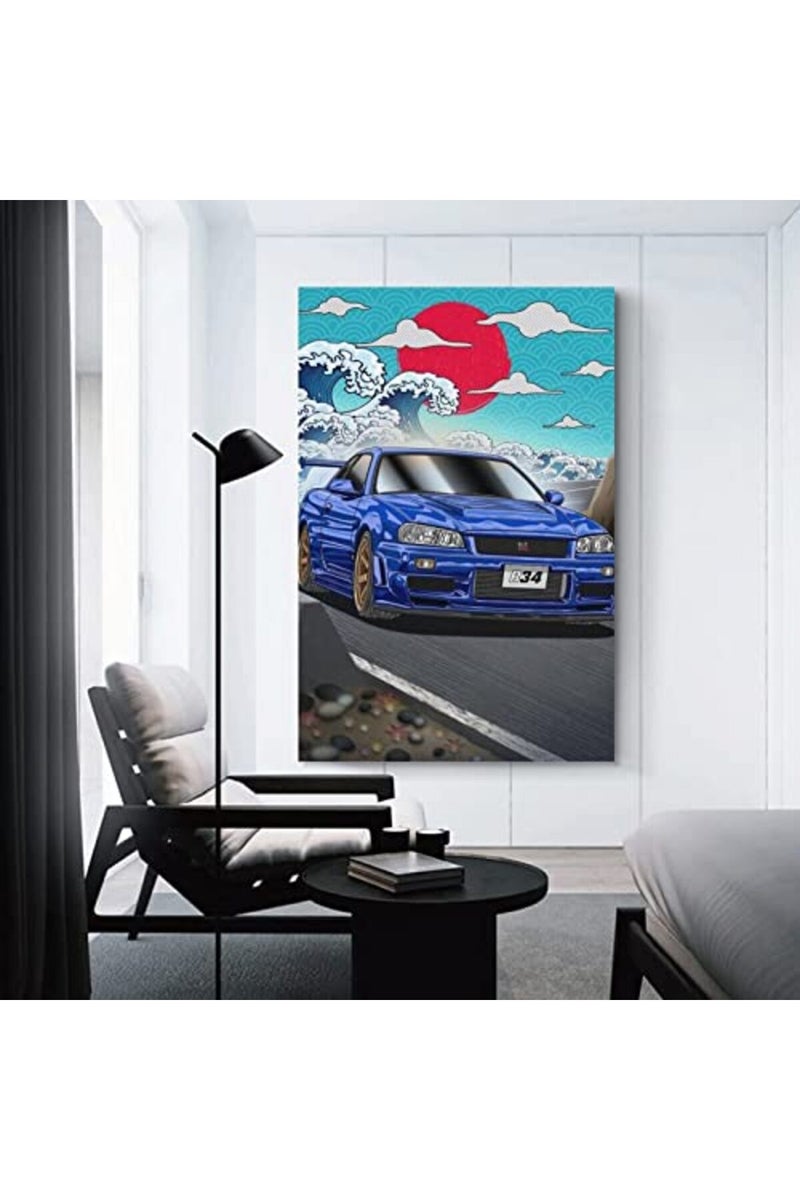 Fotuven JDM Poster Neon Skyline R34 Car Tail Canvas Art Poster - Image 5