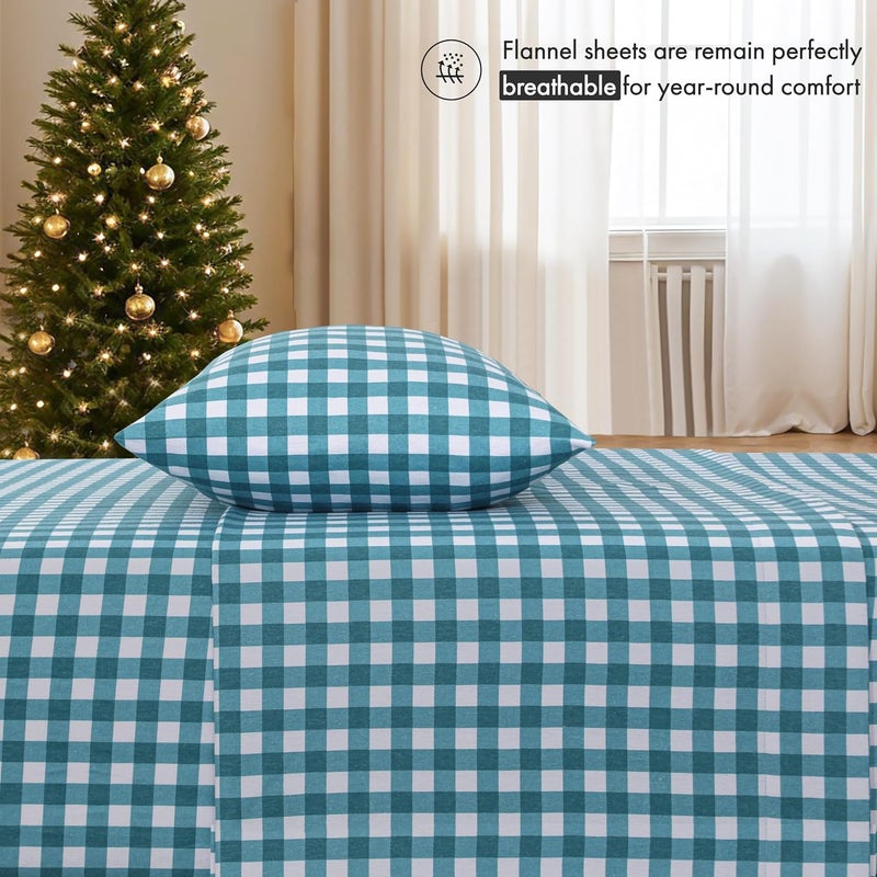 RUVANTI Flannel Sheets Twin Size - 100% Cotton Double Brushed Twin Sheets Set, Deep Pockets 16 Inches, All Seasons Breathable & Extra Soft Bed Sheets, Warm & Cozy, 3 Piece, Cabin Plaid - Image 3