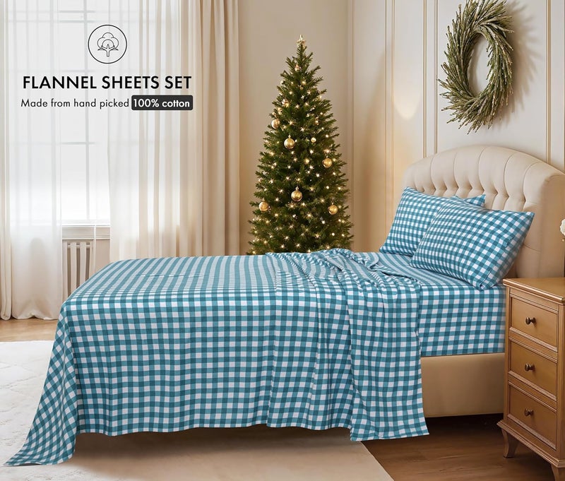 RUVANTI Flannel Sheets Twin Size - 100% Cotton Double Brushed Twin Sheets Set, Deep Pockets 16 Inches, All Seasons Breathable & Extra Soft Bed Sheets, Warm & Cozy, 3 Piece, Cabin Plaid - Image 2