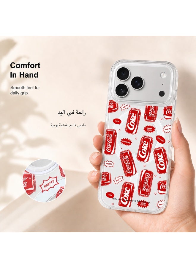 Coca-Cola iPhone 17 Pro Magnetic Clear Phone Case, Slim Protective Cover with Coke Can Pattern, Wireless Charging Compatible, Raised Camera Protection, Clear/Red - Image 5
