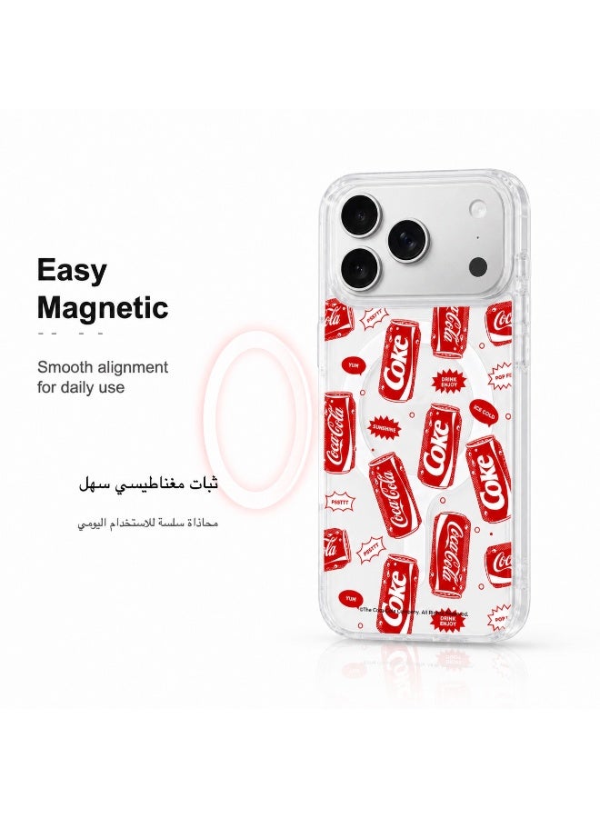 Coca-Cola iPhone 17 Pro Magnetic Clear Phone Case, Slim Protective Cover with Coke Can Pattern, Wireless Charging Compatible, Raised Camera Protection, Clear/Red - Image 2