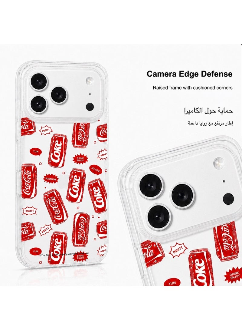 Coca-Cola iPhone 17 Pro Magnetic Clear Phone Case, Slim Protective Cover with Coke Can Pattern, Wireless Charging Compatible, Raised Camera Protection, Clear/Red - Image 3