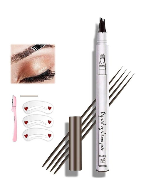 Eyebrow Pen, 4 Point Eyebrow Pencil Waterproof Eye Brown Makeup,Eyebrow Kits with 3 Eyebrow Stencil,1 Brow Razor (2# Brown)