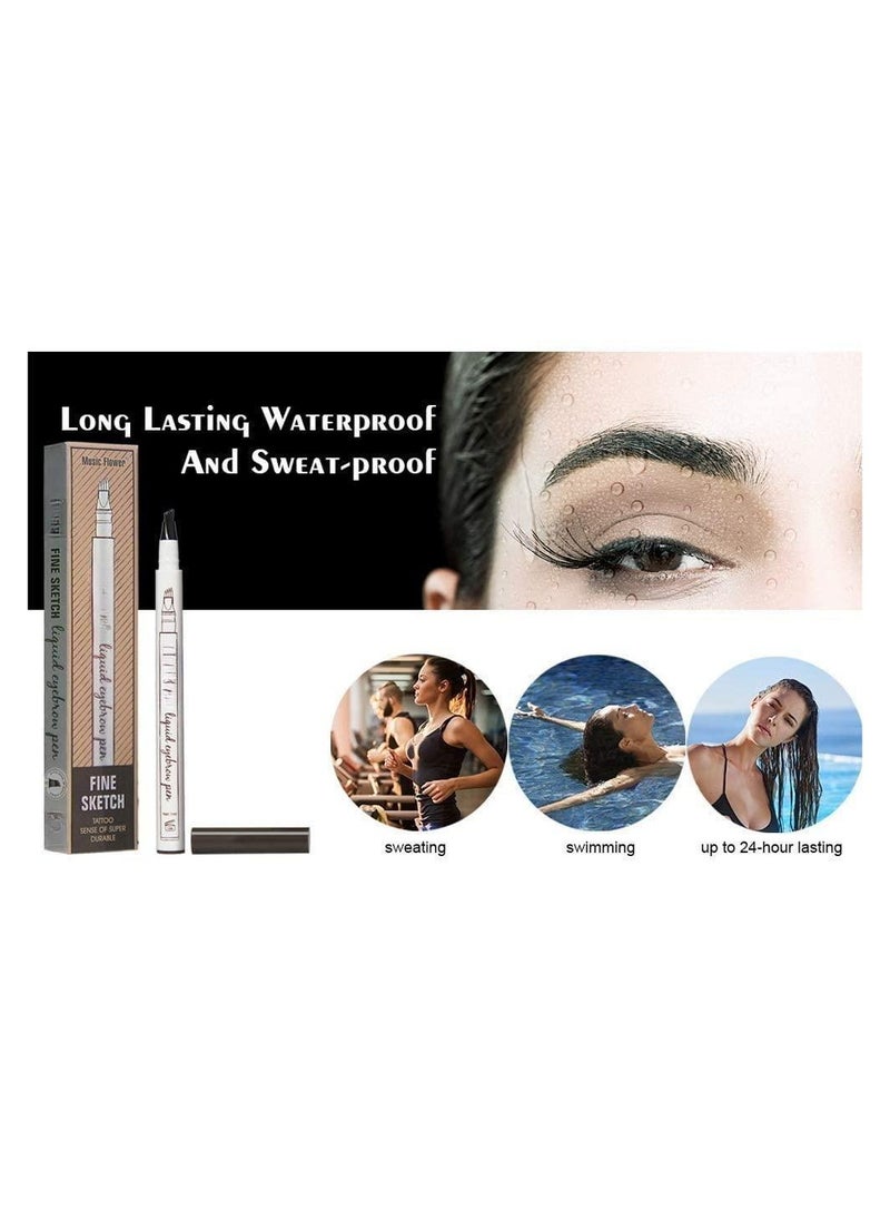 Eyebrow Pen, 4 Point Eyebrow Pencil Waterproof Eye Brown Makeup,Eyebrow Kits with 3 Eyebrow Stencil,1 Brow Razor (2# Brown)