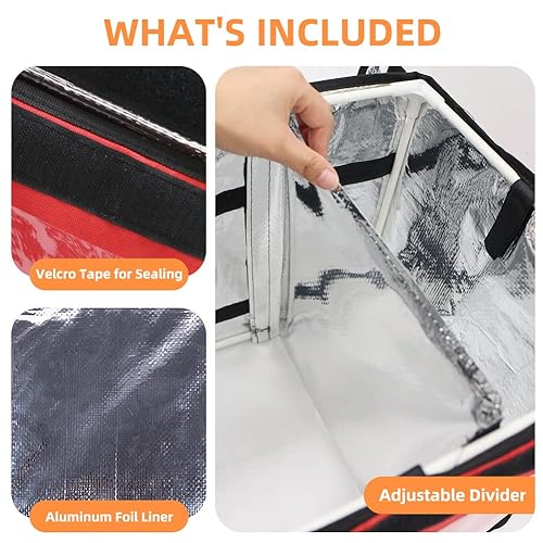 TooCust Red XXL Insulated Food Delivery Bag - 19.7" x 15" x 15", Commercial Insulated Pizza Delivery Bag with Divider, Waterproof & Foldable, 62L Can Hold Up to 7 Boxes of 14" Pizza Box - Image 5
