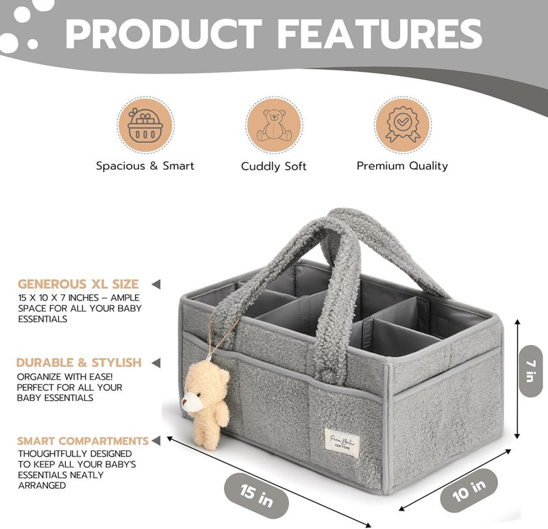 PeraBella Baby Diaper Caddy Organizer with Handle Boy Girl Shower Gift Basket Portable Diaper Storage Basket Bin for Wipes Newborn Baby Essentials Registry Search Must Haves Car Caddy Organizer - Image 4
