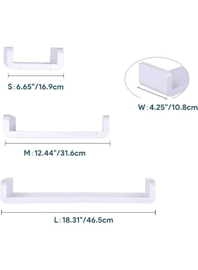 HOOKOR Set of 3 White Floating Shelves U Ledge Display Plastic Wall Shelf Stick On Damage Free Non-Drilling Removable Wall Decor for Home Living Room Kitchen Bathroom Indoor - Image 3
