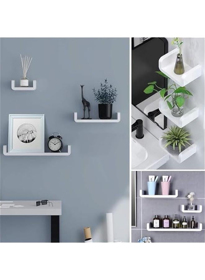 HOOKOR Set of 3 White Floating Shelves U Ledge Display Plastic Wall Shelf Stick On Damage Free Non-Drilling Removable Wall Decor for Home Living Room Kitchen Bathroom Indoor - Image 5