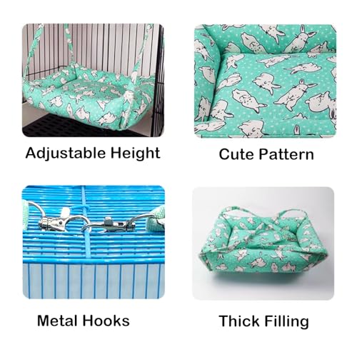 RMNHPTK Rabbit Hammock Swing Small Animal Hanging Swing Hammock Bed with 2 Pads Pet Hammock Swing for Rabbits Guinea Pigs Chinchillas Kitten (Green Rabbit) - Image 4