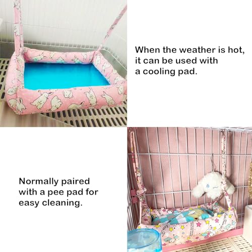 RMNHPTK Rabbit Hammock Swing Small Animal Hanging Swing Hammock Bed with 2 Pads Pet Hammock Swing for Rabbits Guinea Pigs Chinchillas Kitten (Green Rabbit) - Image 3