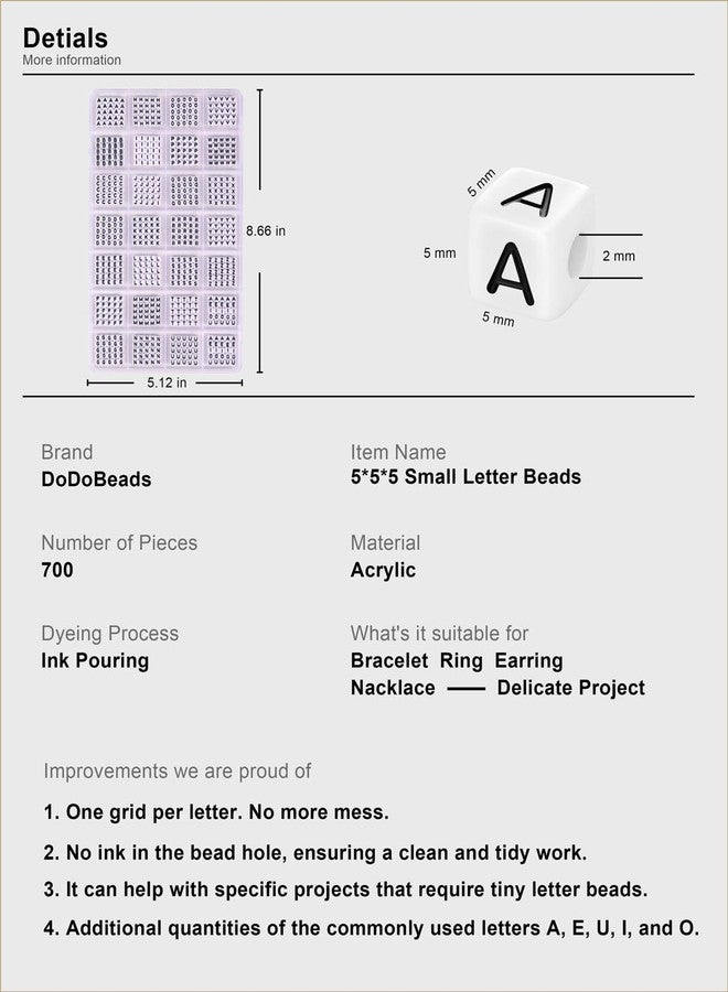DoDoBeads 700 Pcs Small Letter Beads, 5 * 5 Tiny Square Letter Beads for Bracelet Making, Mini White Letter Beads for Jewelry Making, Small Beads fro Bracelets Necklaces Crafts Making - Image 2