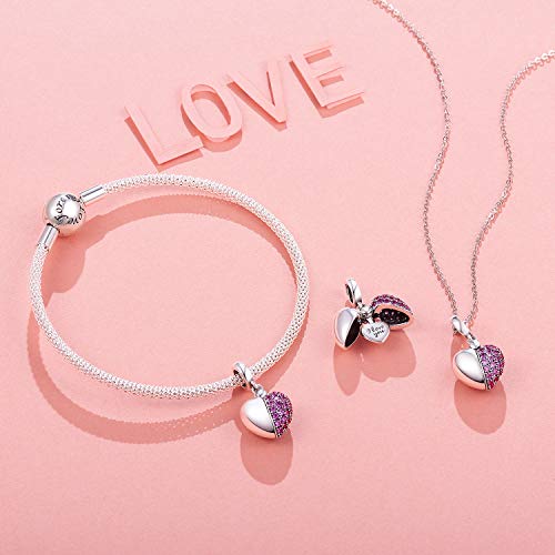 NINGAN “I Love You” Purple Love Heart Dange Charm 925 Sterling Silver Pendant Beads fit Bracelets & Necklaces, Birthday Gift for Women - Image 2