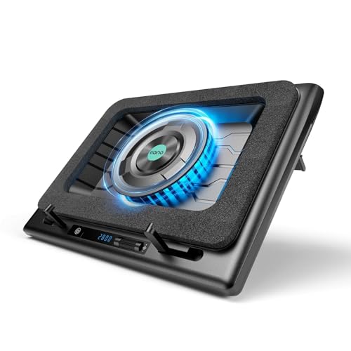 llano V12 Laptop Cooling Pad, Gaming Laptop Cooler Stand with 5.5inch Powerful Turbo Fan, Adjustable Speed, Touch Control, 3-Port USB A, for Fast Cooling Laptop 15.6-19in, Black (No RGB) - Image 1