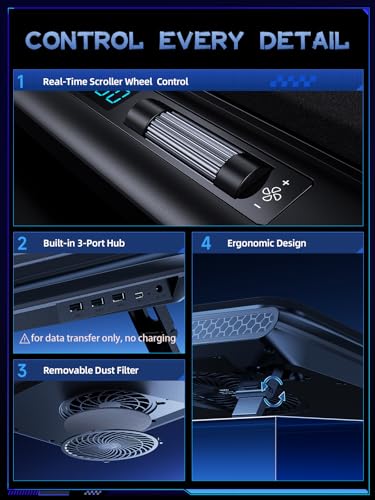 llano V12 Laptop Cooling Pad, Gaming Laptop Cooler Stand with 5.5inch Powerful Turbo Fan, Adjustable Speed, Touch Control, 3-Port USB A, for Fast Cooling Laptop 15.6-19in, Black (No RGB) - Image 4