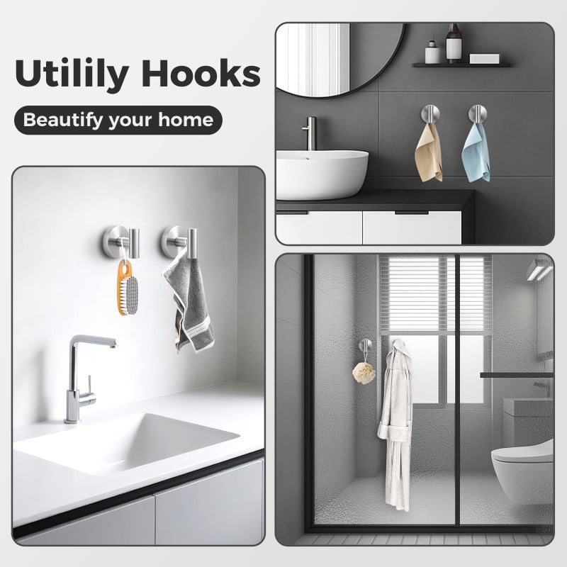 WingWider Shower Hooks for Inside Shower,No-Drill Removable&Reusable Towel Hooks for Bathroom,Heavy Duty Suction Cup Hooks for Glass Window,4 Packs(Silver) - Image 5
