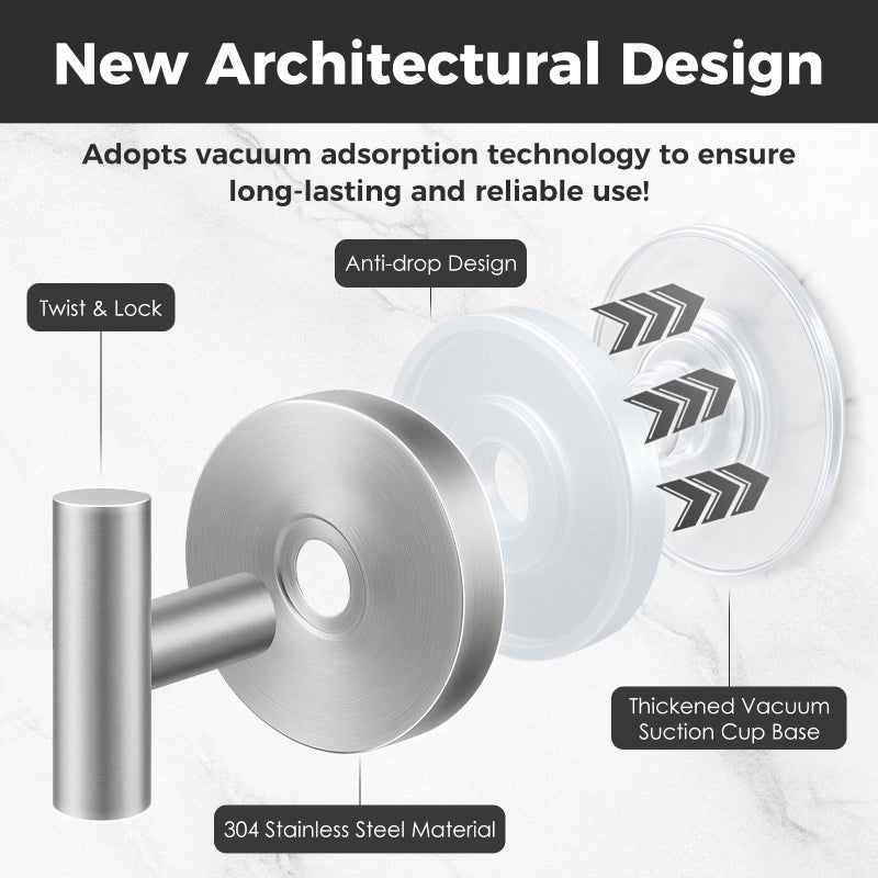 WingWider Shower Hooks for Inside Shower,No-Drill Removable&Reusable Towel Hooks for Bathroom,Heavy Duty Suction Cup Hooks for Glass Window,4 Packs(Silver) - Image 2
