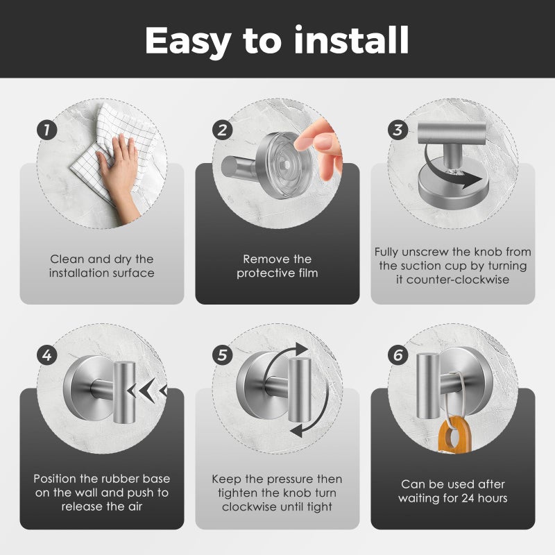 WingWider Shower Hooks for Inside Shower,No-Drill Removable&Reusable Towel Hooks for Bathroom,Heavy Duty Suction Cup Hooks for Glass Window,4 Packs(Silver) - Image 4
